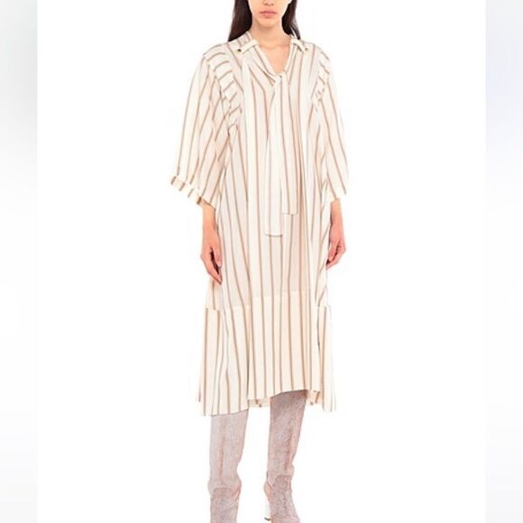 Chloe Women's Beige Brown Stripe Silk Oversized Dress Size 38